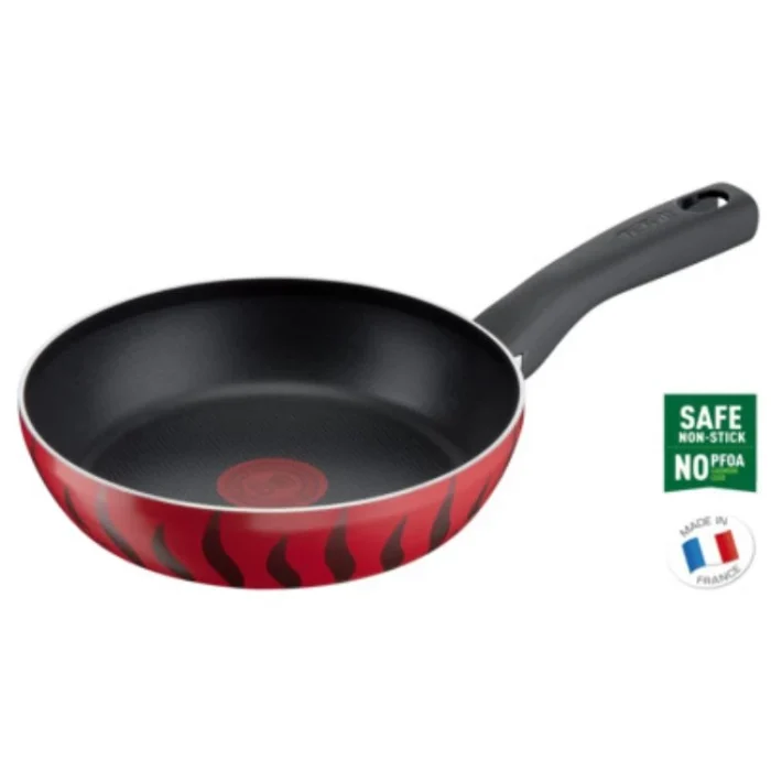 Tefal Tempo Flame - Wok 28 Cm Antiaderente Con Termosegnale - Adatto A Tutti I Piani (Escluso Induzione) - Made In France